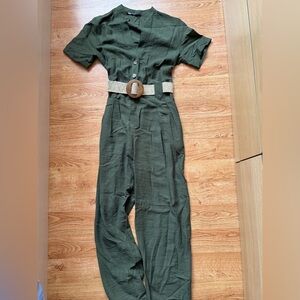 Zara Green Utility Jumpsuit with Short Sleeves